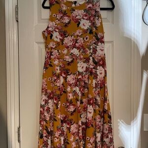 Floral Sleeveless Dress - Mustard and Pink